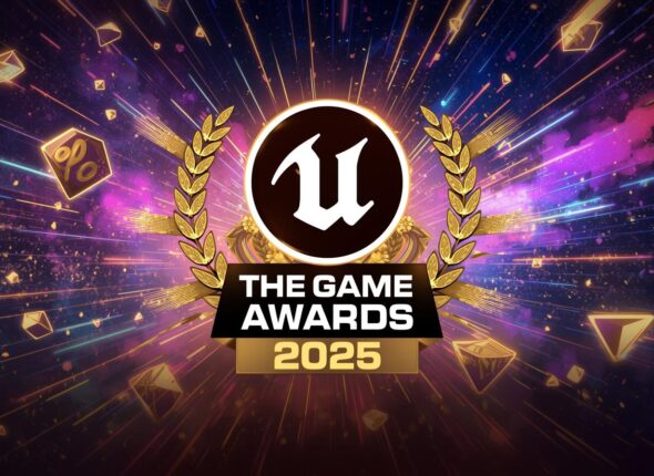 create a thumbnail image for 'Over 20 Unreal Engine titles nominated in The Game Awards 2025' page with good effects